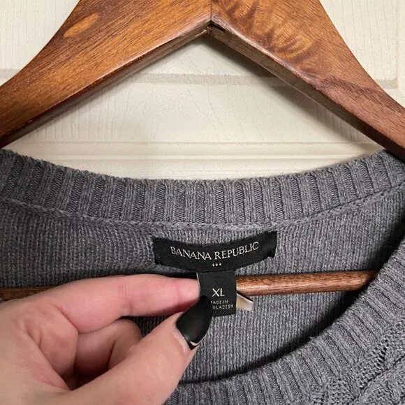 Banana Republic Womens Gray Cable Knit Round Neck Tunic Oversized Sweater XL - Picture 2 of 5